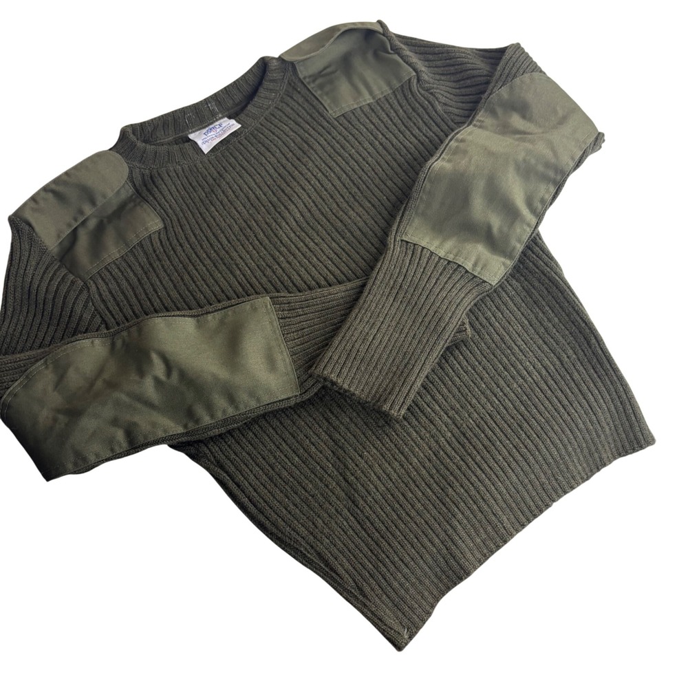 DSCP Service Wool Sweater 38 Green Military Valor Collection Ribbed Epaulettes